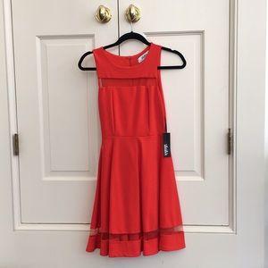 Orangey red dress with mesh